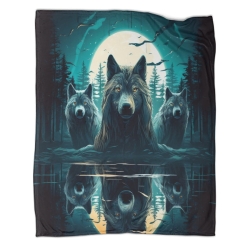 Loup Plaid en Polaire Imprimé 3D Couverture Douce Confortable pour Canapé Lit Bureau