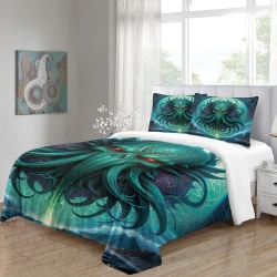 Mito dell'orrore Cthulhu Copripiumino Stampato 3D Morbido 3 Pezzi Biancheria da Letto per Ragazzi Ragazze