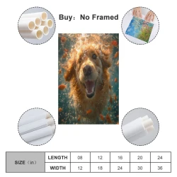 Golden Retriever Pintura en lienzo sin marco, impresiones de pósters arte pared para decoración hogar dormitorio oficina