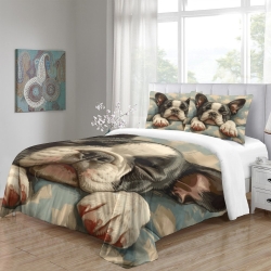 Bouledogue français Housse de Couette Imprimée 3D Douce 3 Pièces Literie Garçons Filles