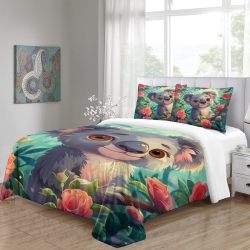 Koala Housse de Couette Imprimée 3D Douce 3 Pièces Literie Garçons Filles