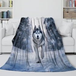 Husky Plaid en Polaire Imprimé 3D Couverture Douce Confortable pour Canapé Lit Bureau