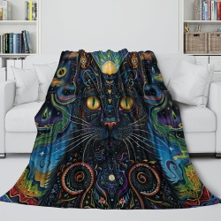 Chat Plaid en Polaire Imprimé 3D Couverture Douce Confortable pour Canapé Lit Bureau