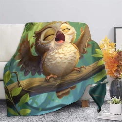 Hibou Plaid en Polaire Imprimé 3D Couverture Douce Confortable pour Canapé Lit Bureau
