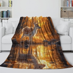 Cerf sika Plaid en Polaire Imprimé 3D Couverture Douce Confortable pour Canapé Lit Bureau