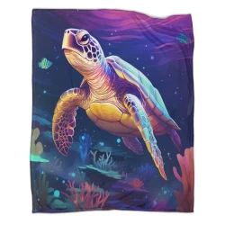 Tortue de mer Plaid en Polaire Imprimé 3D Couverture Douce Confortable pour Canapé Lit Bureau