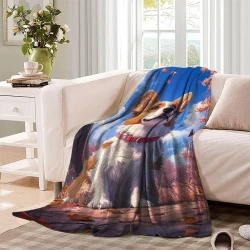 Corgi Plaid en Polaire Imprimé 3D Couverture Douce Confortable pour Canapé Lit Bureau