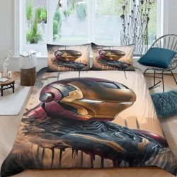 Avengers Iron Man Housse de Couette Imprimée 3D Douce 3 Pièces Literie Garçons Filles