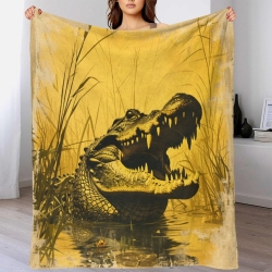 Crocodile Plaid en Polaire Imprimé 3D Couverture Douce Confortable pour Canapé Lit Bureau