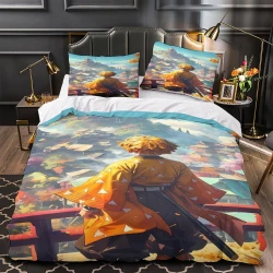 Tueur de démons: Demon Slayer Housse de Couette Imprimée 3D Douce 3 Pièces Literie Garçons Filles
