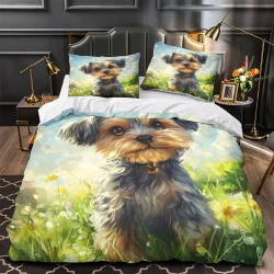 Yorkshire Terrier Housse de Couette Imprimée 3D Douce 3 Pièces Literie Garçons Filles