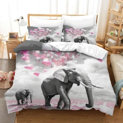 Éléphant Housse de Couette Imprimée 3D Douce 3 Pièces Literie Garçons Filles