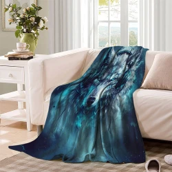 Loup Plaid en Polaire Imprimé 3D Couverture Douce Confortable pour Canapé Lit Bureau