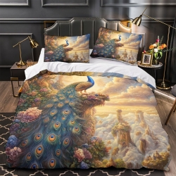 Paon Housse de Couette Imprimée 3D Douce 3 Pièces Literie Garçons Filles