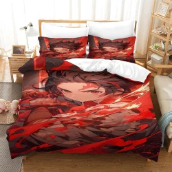 Tueur de démons: Demon Slayer Housse de Couette Imprimée 3D Douce 3 Pièces Literie Garçons Filles