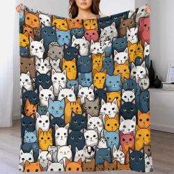 CARTOON Gatto Coperta in Pile Stampata 3D Morbida e Confortevole per Divano Letto Ufficio