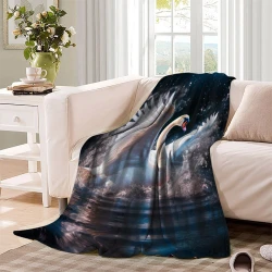 Cygne Plaid en Polaire Imprimé 3D Couverture Douce Confortable pour Canapé Lit Bureau