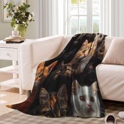 Chat Plaid en Polaire Imprimé 3D Couverture Douce Confortable pour Canapé Lit Bureau