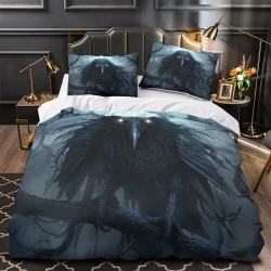 Corbeau Housse de Couette Imprimée 3D Douce 3 Pièces Literie Garçons Filles