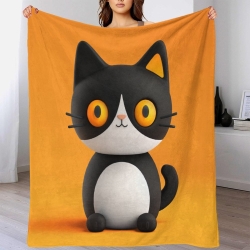Chat Plaid en Polaire Imprimé 3D Couverture Douce Confortable pour Canapé Lit Bureau