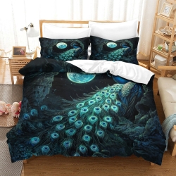 Paon Housse de Couette Imprimée 3D Douce 3 Pièces Literie Garçons Filles
