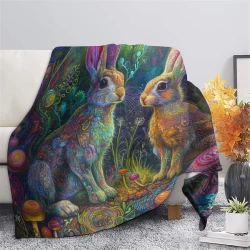 Lapin Petit lapin Plaid en Polaire Imprimé 3D Couverture Douce Confortable pour Canapé Lit Bureau