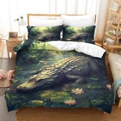 Crocodile Housse de Couette Imprimée 3D Douce 3 Pièces Literie Garçons Filles