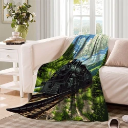 Train à vapeur Plaid en Polaire Imprimé 3D Couverture Douce Confortable pour Canapé Lit Bureau