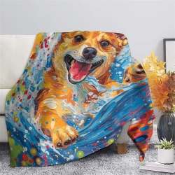 Corgi Plaid en Polaire Imprimé 3D Couverture Douce Confortable pour Canapé Lit Bureau