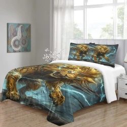 Lion Housse de Couette Imprimée 3D Douce 3 Pièces Literie Garçons Filles