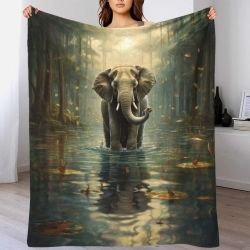 Éléphant Plaid en Polaire Imprimé 3D Couverture Douce Confortable pour Canapé Lit Bureau