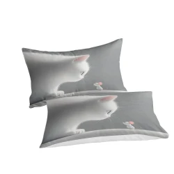 Cute Chat Housse de Couette Imprimée 3D Douce 3 Pièces Literie Garçons Filles