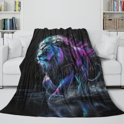 Lion Plaid en Polaire Imprimé 3D Couverture Douce Confortable pour Canapé Lit Bureau