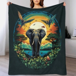 Éléphant Plaid en Polaire Imprimé 3D Couverture Douce Confortable pour Canapé Lit Bureau