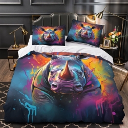 Rhinocéros Housse de Couette Imprimée 3D Douce 3 Pièces Literie Garçons Filles