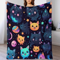 Chat Plaid en Polaire Imprimé 3D Couverture Douce Confortable pour Canapé Lit Bureau