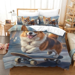 Corgi Housse de Couette Imprimée 3D Douce 3 Pièces Literie Garçons Filles