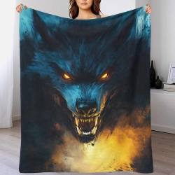 Loup Plaid en Polaire Imprimé 3D Couverture Douce Confortable pour Canapé Lit Bureau