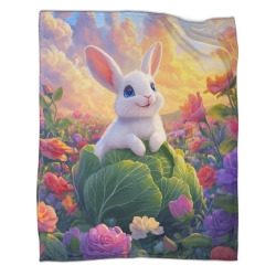 Lapin Petit lapin Plaid en Polaire Imprimé 3D Couverture Douce Confortable pour Canapé Lit Bureau
