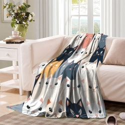Chat Plaid en Polaire Imprimé 3D Couverture Douce Confortable pour Canapé Lit Bureau