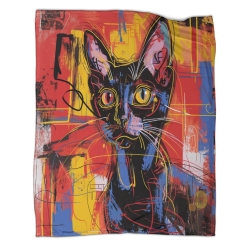 Cute Chat Plaid en Polaire Imprimé 3D Couverture Douce Confortable pour Canapé Lit Bureau