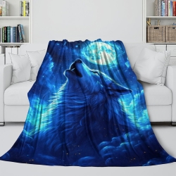 Loup Plaid en Polaire Imprimé 3D Couverture Douce Confortable pour Canapé Lit Bureau