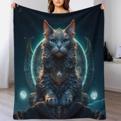 Chat Plaid en Polaire Imprimé 3D Couverture Douce Confortable pour Canapé Lit Bureau