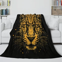 Léopard Plaid en Polaire Imprimé 3D Couverture Douce Confortable pour Canapé Lit Bureau