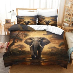 Éléphant Housse de Couette Imprimée 3D Douce 3 Pièces Literie Garçons Filles