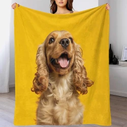 Golden Retriever Plaid en Polaire Imprimé 3D Couverture Douce Confortable pour Canapé Lit Bureau