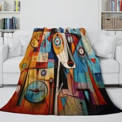 Art abstrait Chien Plaid en Polaire Imprimé 3D Couverture Douce Confortable pour Canapé Lit Bureau
