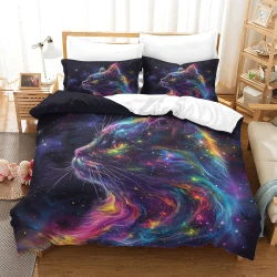 Chat Housse de Couette Imprimée 3D Douce 3 Pièces Literie Garçons Filles