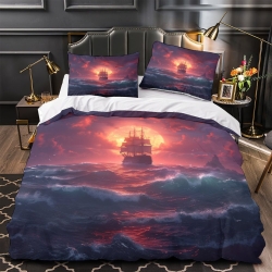 Voilier Housse de Couette Imprimée 3D Douce 3 Pièces Literie Garçons Filles