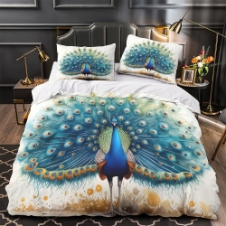 Paon Housse de Couette Imprimée 3D Douce 3 Pièces Literie Garçons Filles